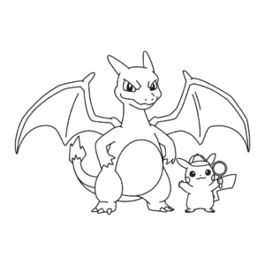 Rysunek Charizard i Detektyw Pikachu