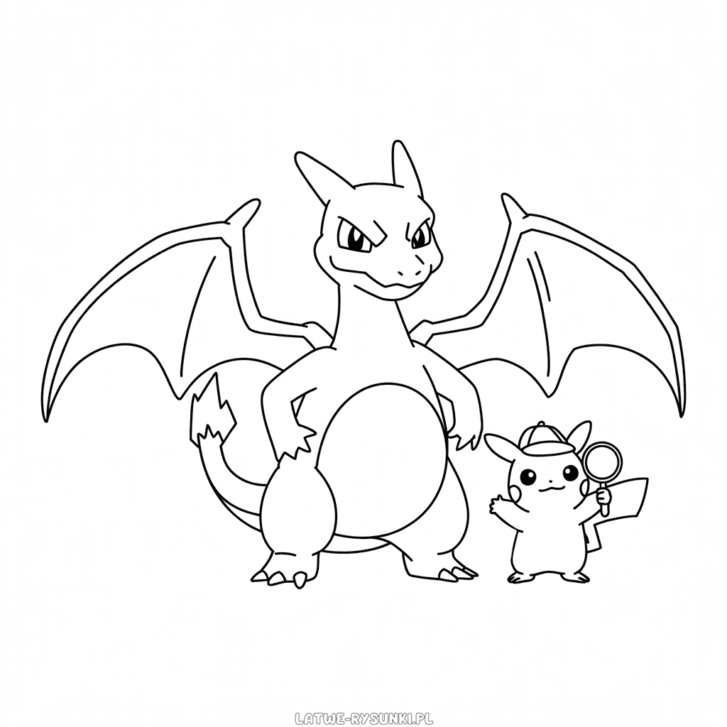 Rysunek Charizard i Detektyw Pikachu
