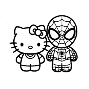 Rysunek Hello Kitty i Spider-Man