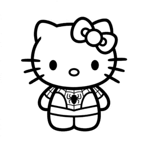 Rysunek Hello Kitty w kostiumie Spider Mana