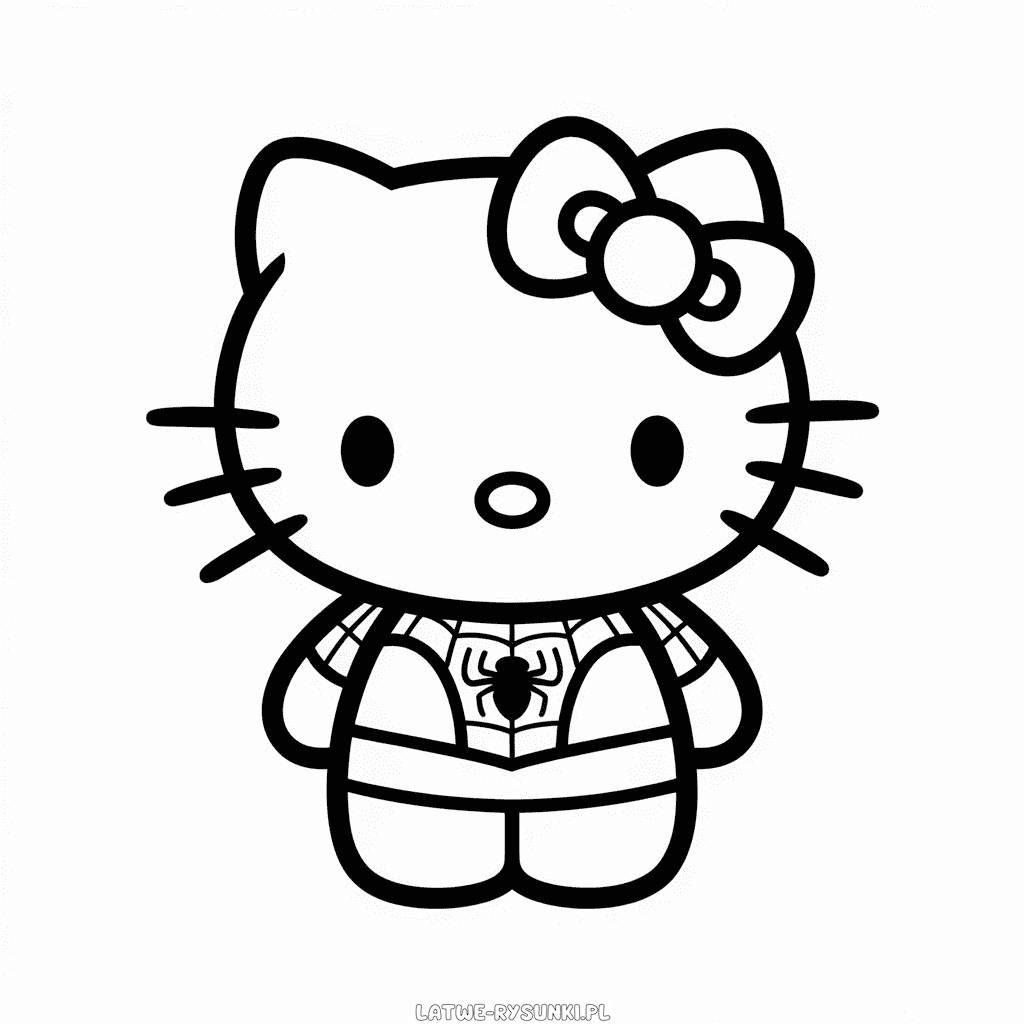 Rysunek Hello Kitty w kostiumie Spider Mana