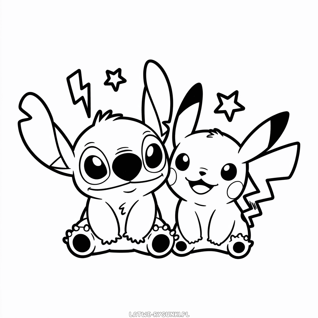 Rysunek Stitch i Pikachu