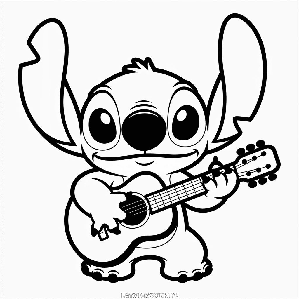 Rysunek Stitch Gra na Gitarze