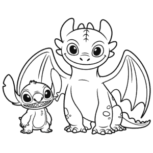 Rysunek Bezzębny Smok i Stitch