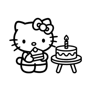 Rysunek Hello Kitty i Tort Urodzinowy
