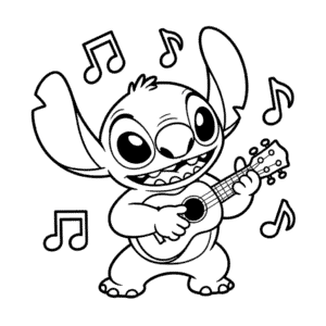Rysunek Stitch Gra na Gitarze